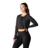 Fitness-Mad Womens/Ladies Pleated LongSleeved Crop Top (Ebony) -Motion Style k3c2704c1798f8f4634aff6bed2262a3c