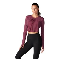 Fitness-Mad Womens/Ladies Pleated LongSleeved Crop Top (Ebony) -Motion Style kbfbbe5f127d30c4e4e7abe81e8c49bf5
