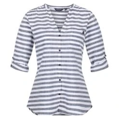 Regatta Womens/Ladies Malaya Stripe LongSleeved Shirt (White/Navy)