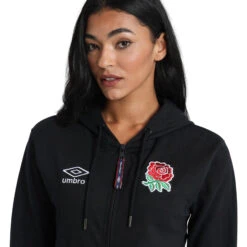 UMBRO England Rugby Womens/Ladies Classic Full Zip Hoodie (Black) -Motion Style ke850db9a694cd5ce96f7a9887b7f8541