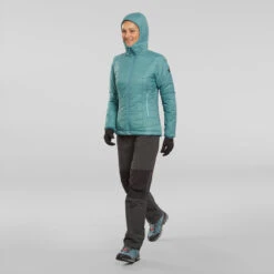 Women's Mountain Trekking Padded Jacket With Hood - MT100 -Motion Style kf2076a3365a7571c9a83b0d66e7c2b6e